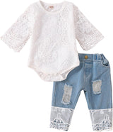 Baby Girl Romper & Jeans Outfit Set – Toddler & Infant